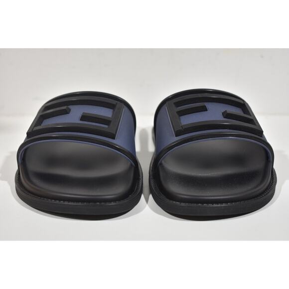 Fendi Mens Baguette Rubber Blue Black Logo Flat Slide Sandal Flip Flop UK 8 US 9 - Picture 7 of 12